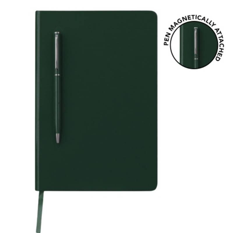 Giftology A5 Hard Cover Notebook with Metal Pen - Green_resized
