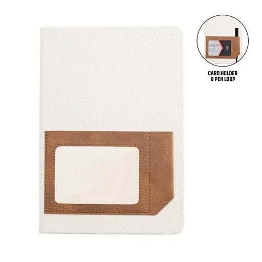 Santhome Recycled Canvas A5 Hard Cover Notebook with PU Pocket - Beige.jpg