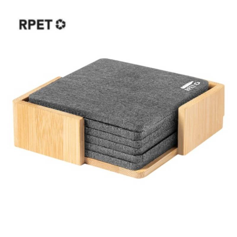 eco-neutral RPET Set of 6 Felt Coasters with Bamboo Stand_resized
